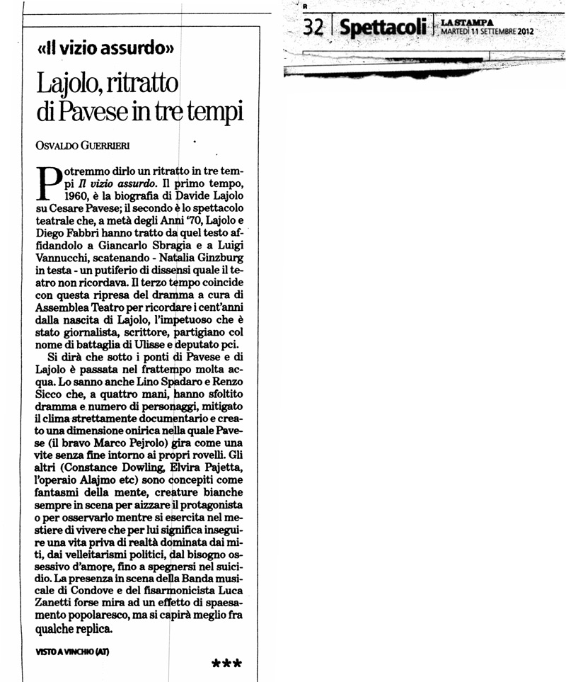 Spettacoli LA STAMPA 11 settembre 2012