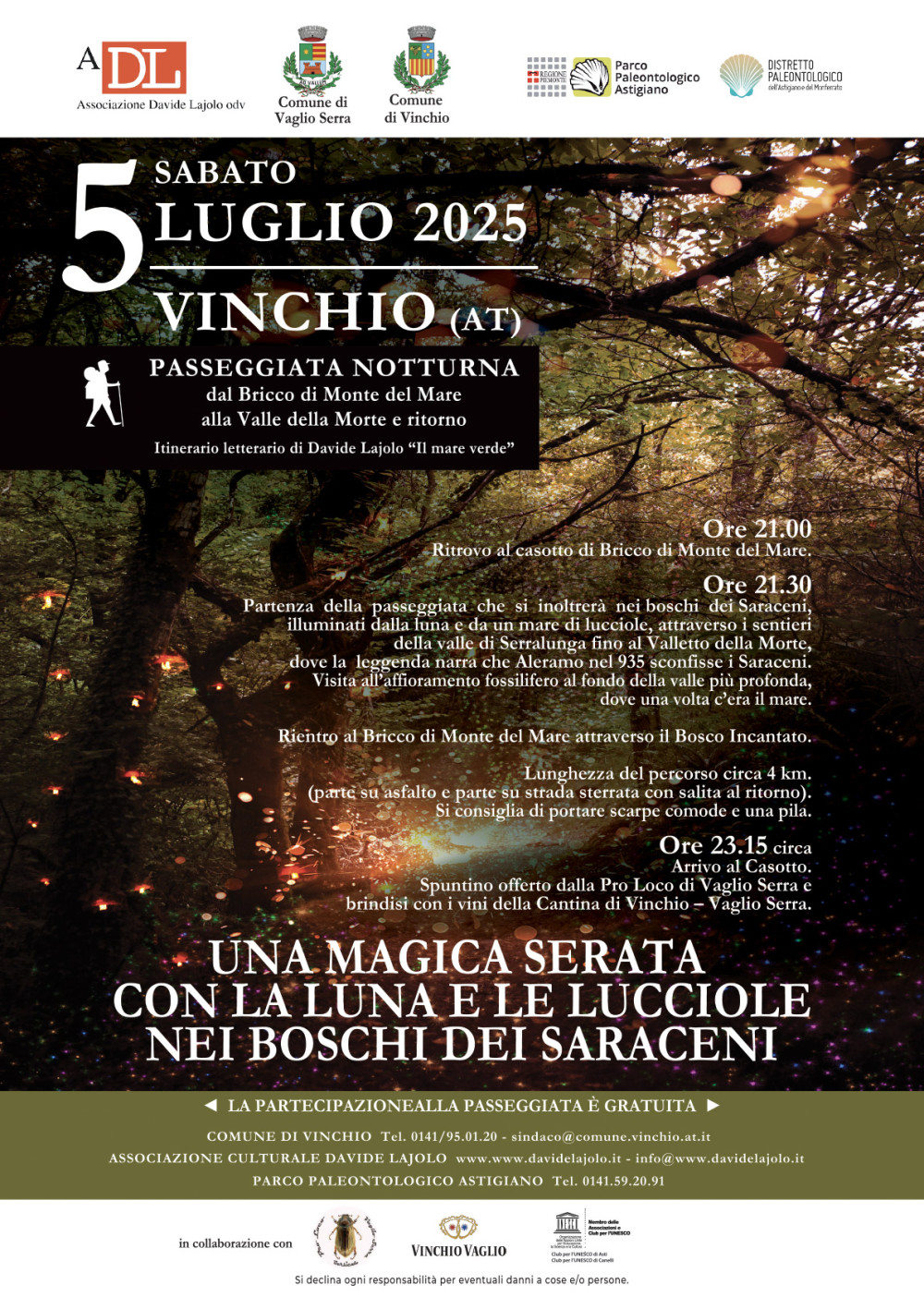 Comunicato stampa Passeggiata notturna Con la luna e le lucciole nei boschi dei Saraceni
