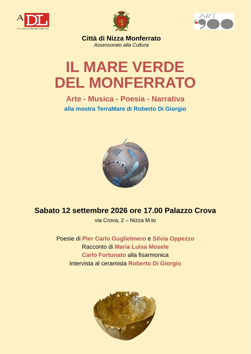 Incontro di arte, musica, poesia e narrativa &ldquo;Il mare verde del Monferrato&rdquo;  a Art &lsquo;900 Collezione Davide Lajolo